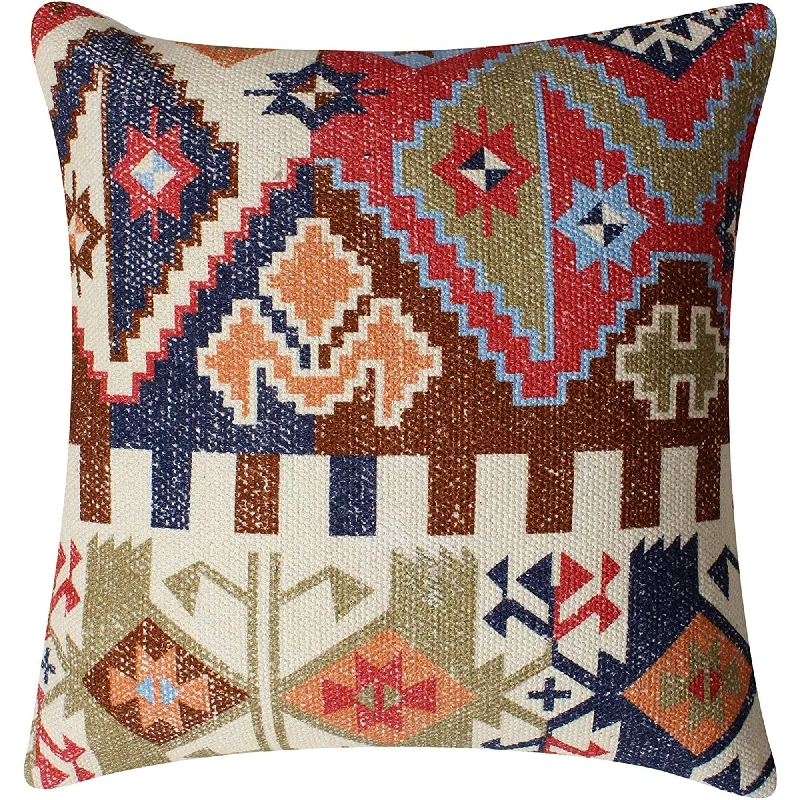 Benzara BM219687 18 x 18 Tribal Print Cotton Accent Pillow Cover, Multicolor