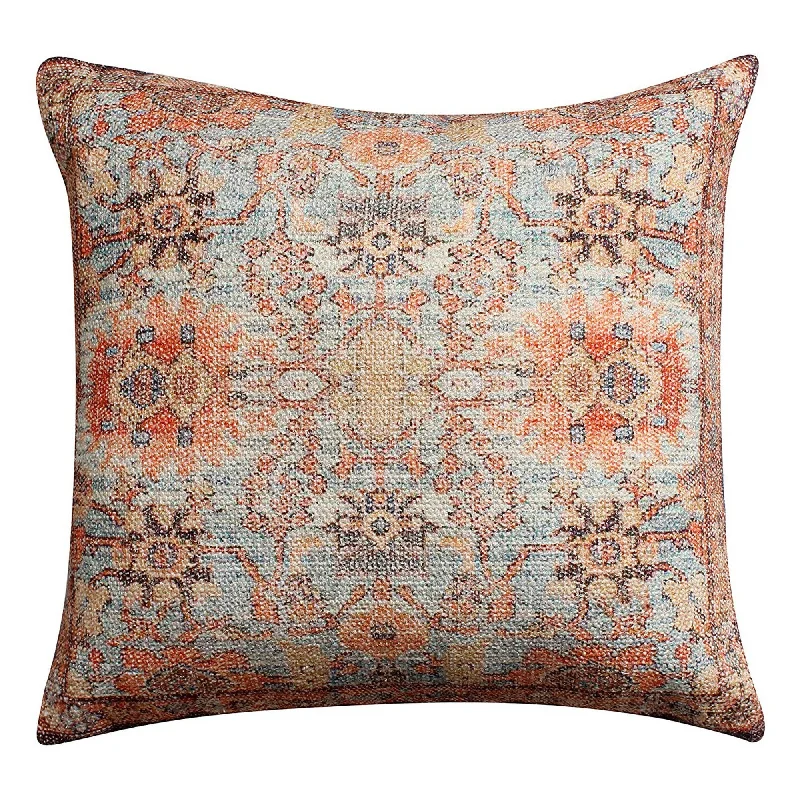 Benzara BM219694 18 x 18 Floral Print Cotton Accent Pillow Cover, Orange and Brown