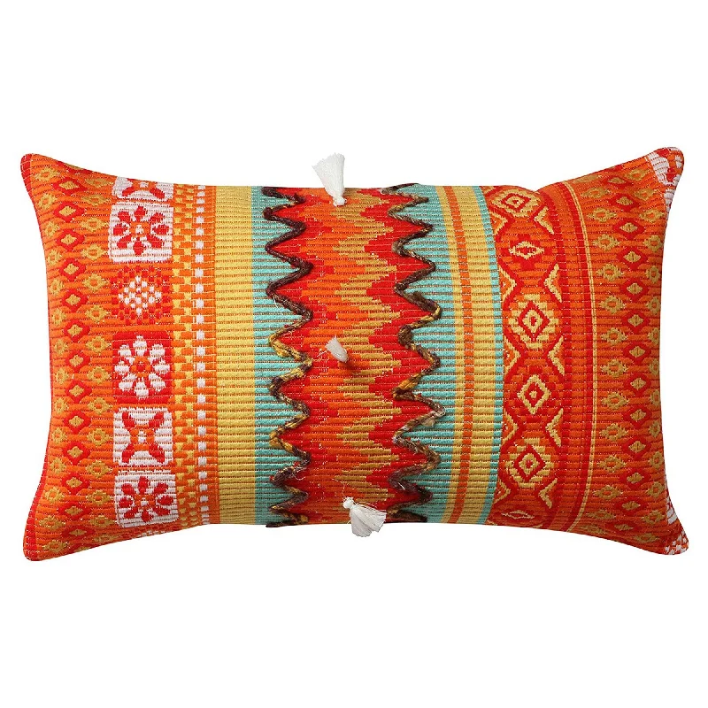 Benzara BM219697 20 x 12 Handwoven Jacquard Print Cotton Accent Pillow Cover, Orange