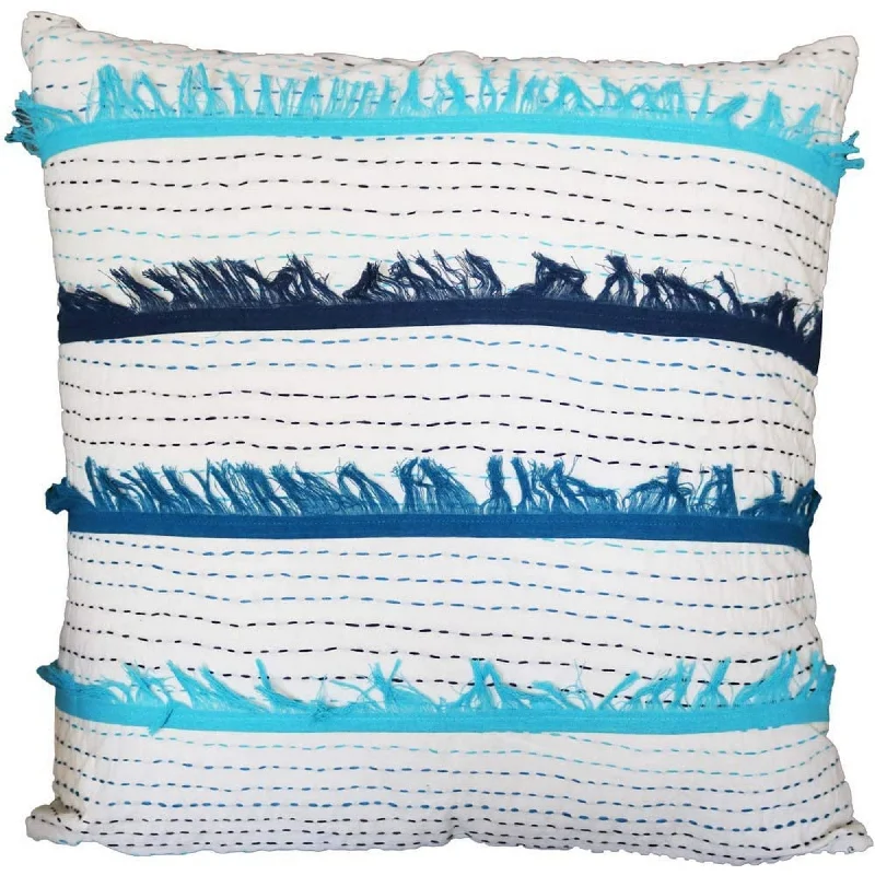 Benzara BM219714 18 x 18 Hand Embroidered Cotton Accent Pillow Cover, White and Blue