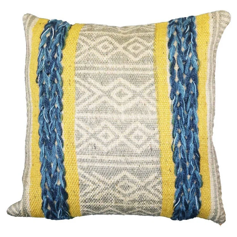 Benzara BM219718 18 x 18 Weaved and Block Printed Cotton Accent Pillow Cover, Multicolor