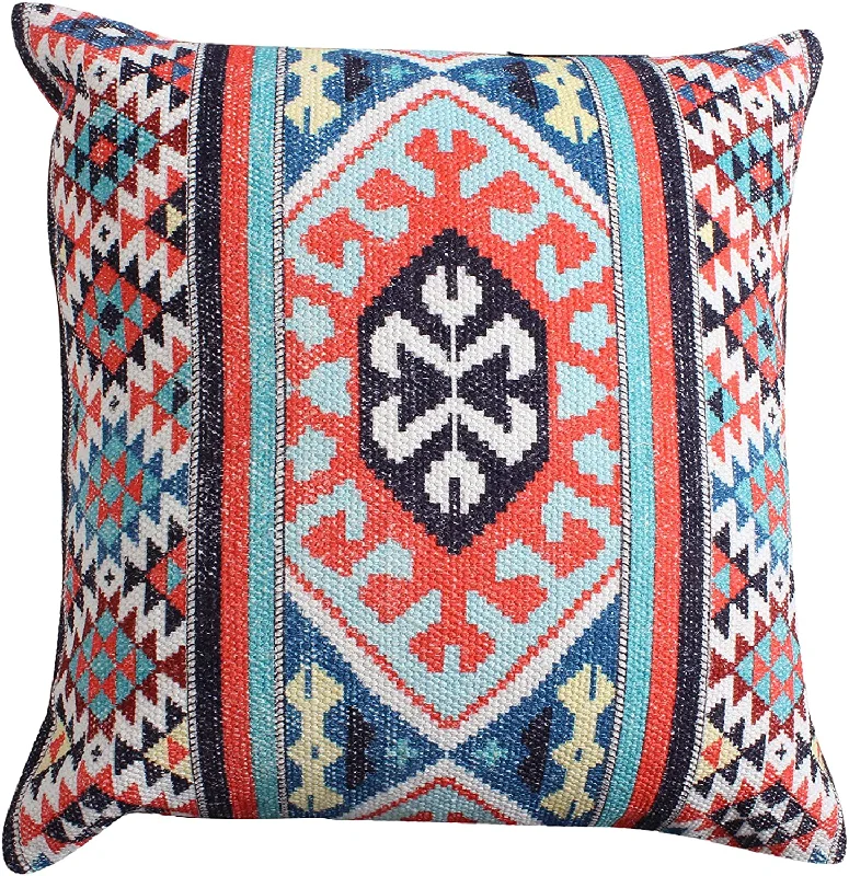 Benzara BM221644 18 x 18 Handwoven Cotton Accent Pillow with Kilim Print, Multicolor