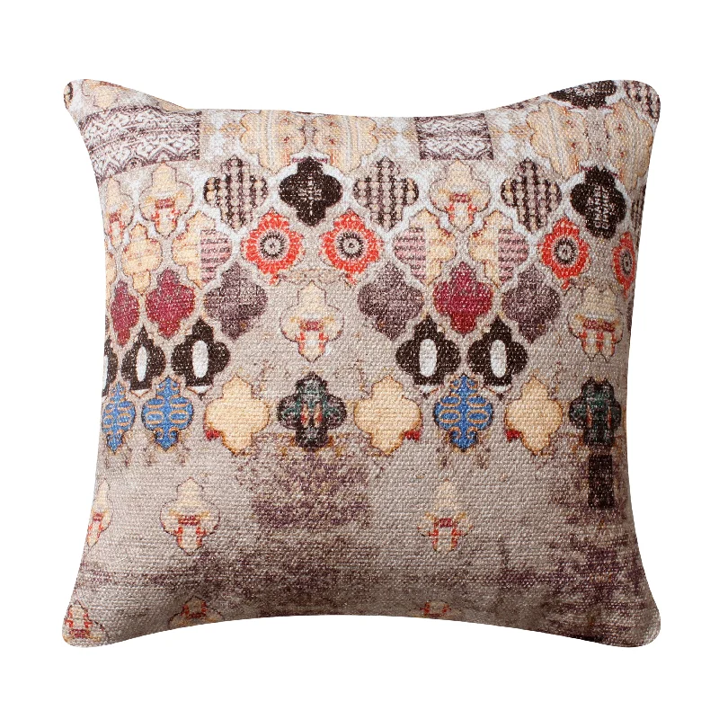 Benzara BM221660 18 x 18 Handwoven Cotton Accent Pillow with Quatrefoil Print, Multicolor