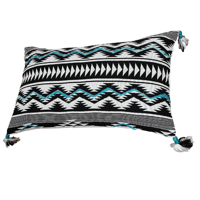 Benzara BM221664 20 x 12 Handwoven Cotton Accent Pillow with Chevron Print, White and Black