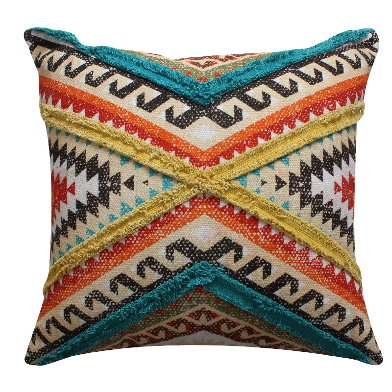 Benzara BM221675 24 x 24 Handwoven Cotton Accent Pillow with Lace Embellishment, Multicolor