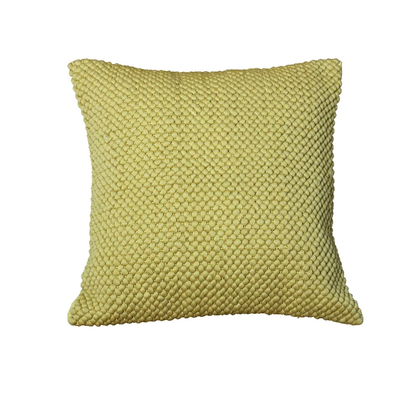 Benzara BM221680 18 x 18 Textured Handwoven Cotton Accent Pillow, Yellow