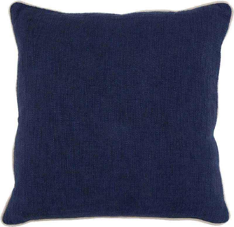 Benzara BM228906 Textured Fabric Throw Pillow with Piped Edges, Navy Blue and Beige