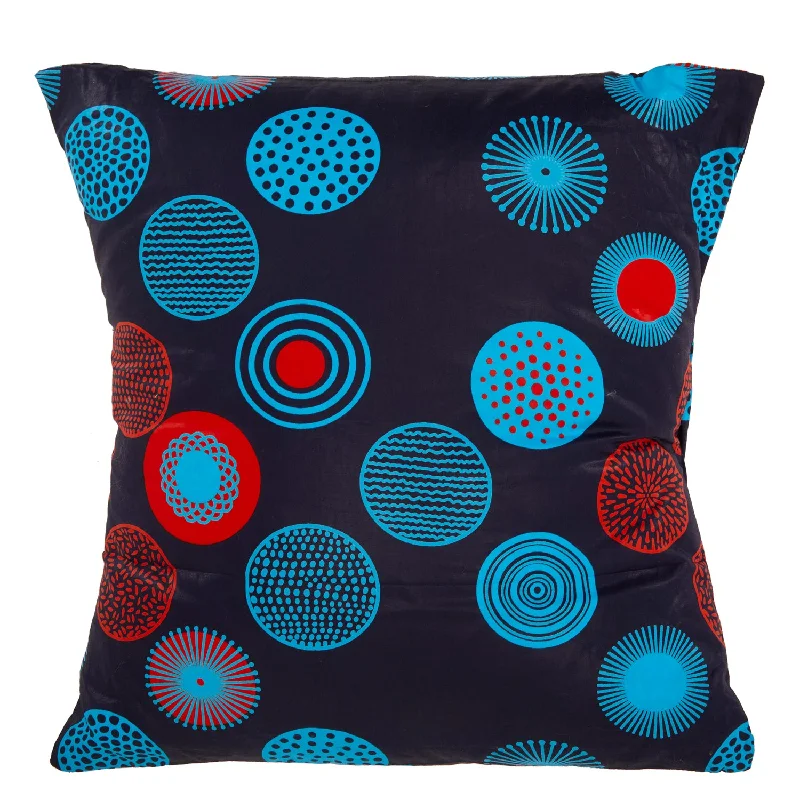 Navy and Red Circle Print Square Pillow