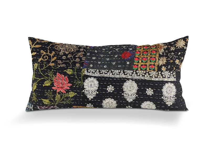 Deep Night Kantha Throw Pillow