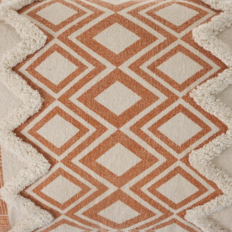 Geometric Burnt Orange and Cream Throw Pillow