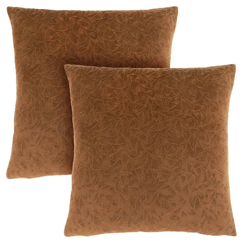 Monarch Pillow - 18"X 18" Light Brown Floral Velvet 2Pcs