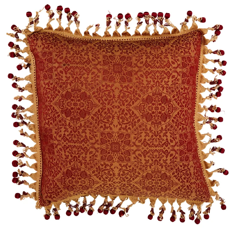 Orange Oriental Tasseled Pillow