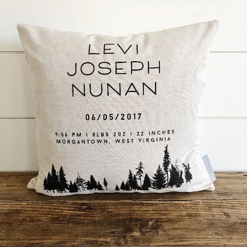 Modern Forest Birth Announcement Pillow Cover