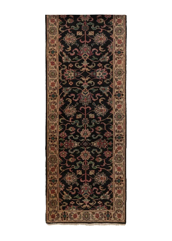 European Rug Handmade Runner Traditional 2'6"x18'0" (3x18) Black Green Floral Design #34250