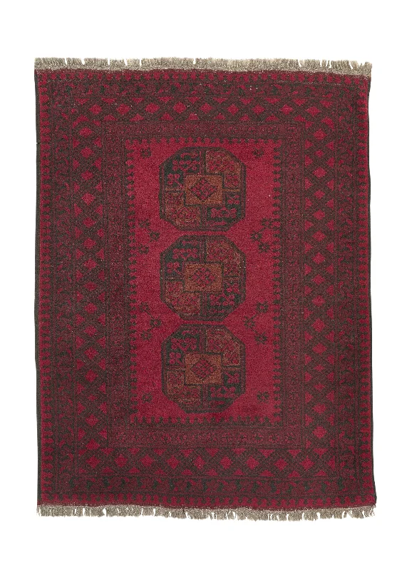 Oriental Rug Afghan Handmade Area Tribal 3'5"x4'6" (3x5) Red Bokhara Design #32409