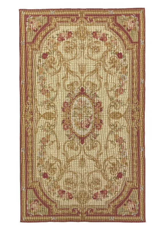 Oriental Rug Chinese Handmade Area Traditional 2'11"x5'0" (3x5) Yellow/Gold Pink Tapestry Design #34868