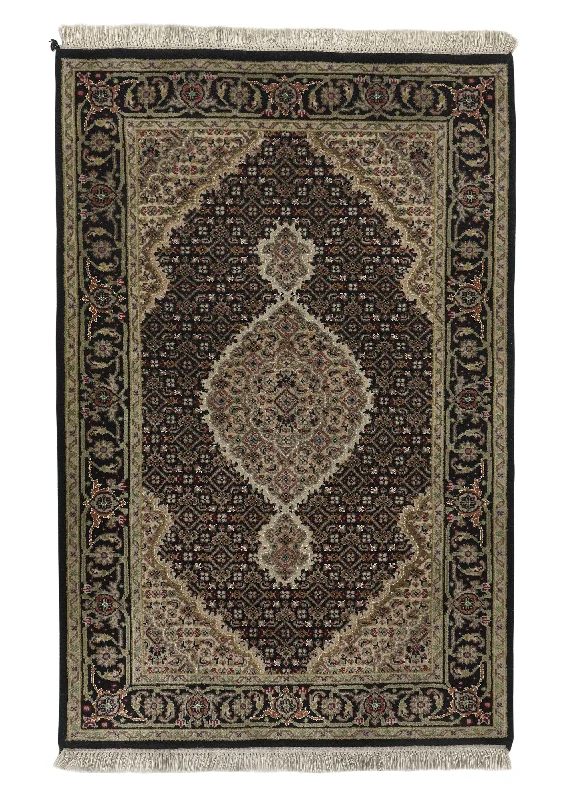 Oriental Rug Indian Handmade Area Traditional 2'7"x3'11" (3x4) Black Yellow/Gold Mahi Fish Design #33516