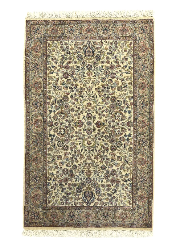 Oriental Rug Indian Handmade Area Traditional 3'1"x5'2" (3x5) Whites/Beige Floral Design #31915