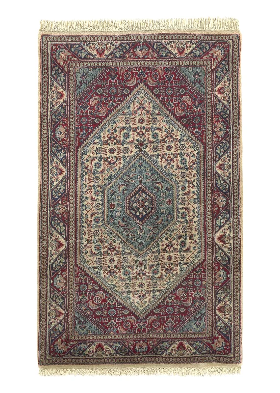 Oriental Rug Indian Handmade Area Traditional 2'11"x4'10" (3x5) Whites/Beige Red Herati Design #14769