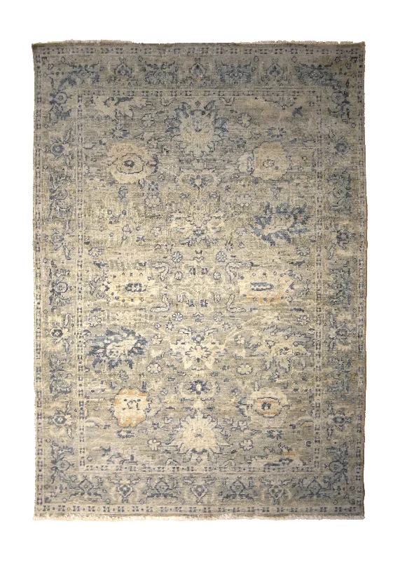 Oriental Rug Indian Handmade Area Traditional Neutral 4'1"x5'10" (4x6) Whites/Beige Blue Floral Oushak Design #A35350