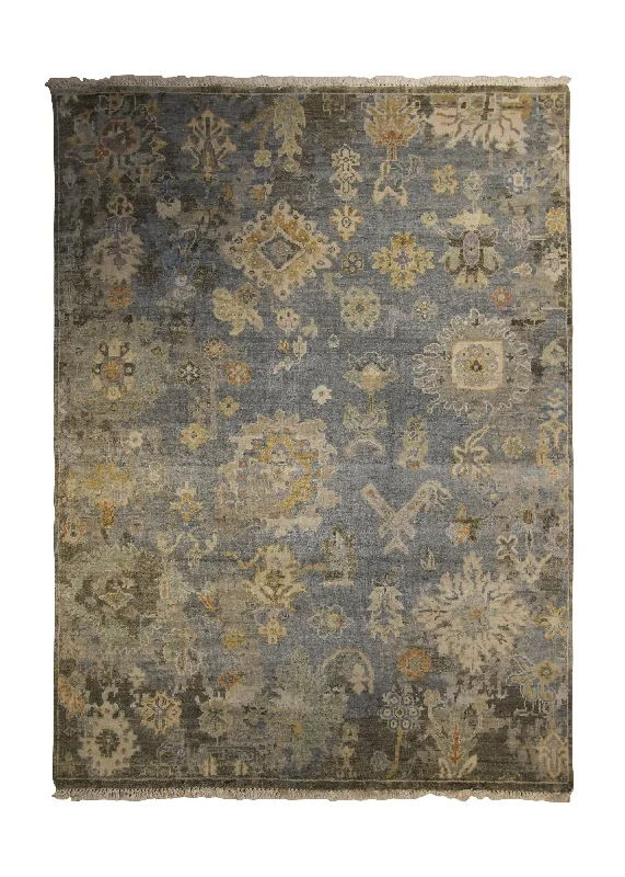 Oriental Rug Indian Handmade Area Transitional 5'2"x6'11" (5x7) Blue Yellow/Gold Floral Oushak Design #A35224