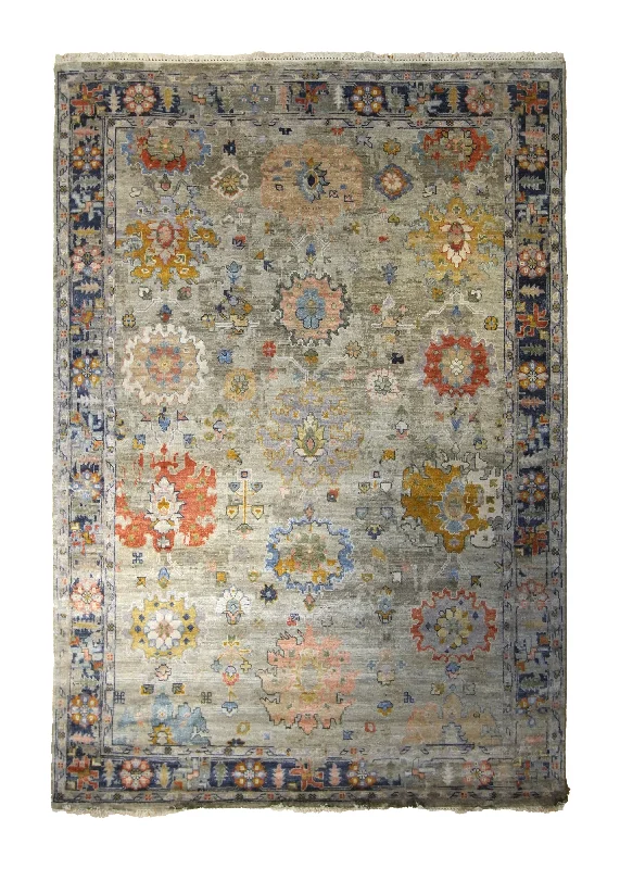 Oriental Rug Indian Handmade Area Transitional 6'1"x9'0" (6x9) Whites/Beige Yellow/Gold Red Geometric Oushak Design #A35283