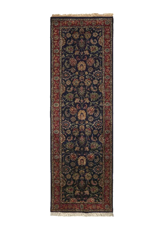 Oriental Rug Indian Handmade Runner Traditional 2'7"x8'1" (3x8) Blue Red Floral Design #32803