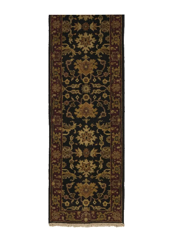 Oriental Rug Indian Handmade Runner Transitional 2'6"x15'5" (3x15) Black Yellow/Gold Red Geometric Design #35097