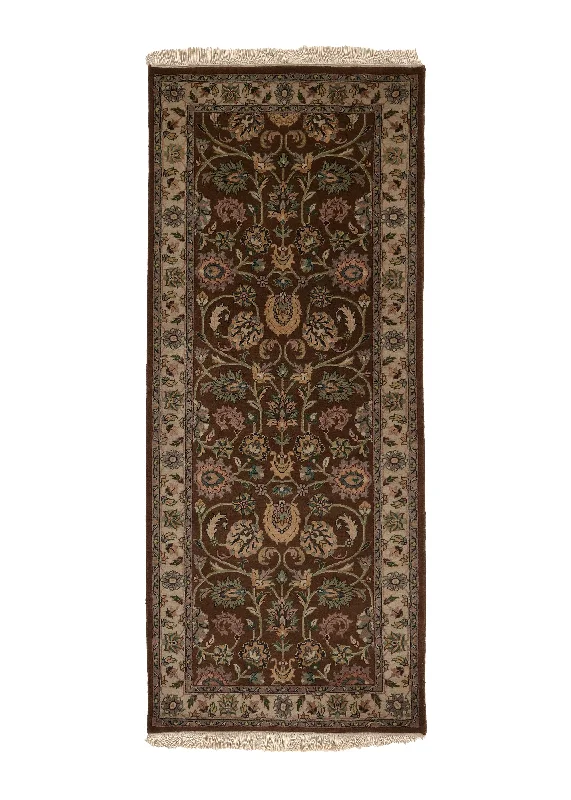 Oriental Rug Indian Handmade Runner Transitional 2'6"x6'1" (3x6) Brown Green Floral Design #33717