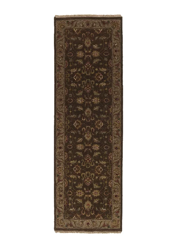 Oriental Rug Indian Handmade Runner Transitional 2'6"x7'11" (3x8) Brown Green Floral Design #33048