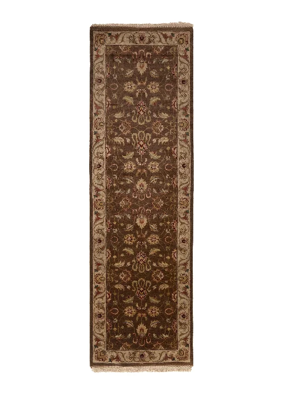 Oriental Rug Indian Handmade Runner Transitional 2'7"x8'6" (3x9) Brown Floral Design #33285