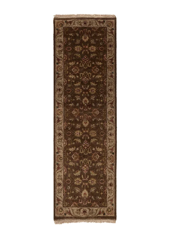 Oriental Rug Indian Handmade Runner Transitional 2'7"x8'6" (3x9) Brown Floral Design #33286