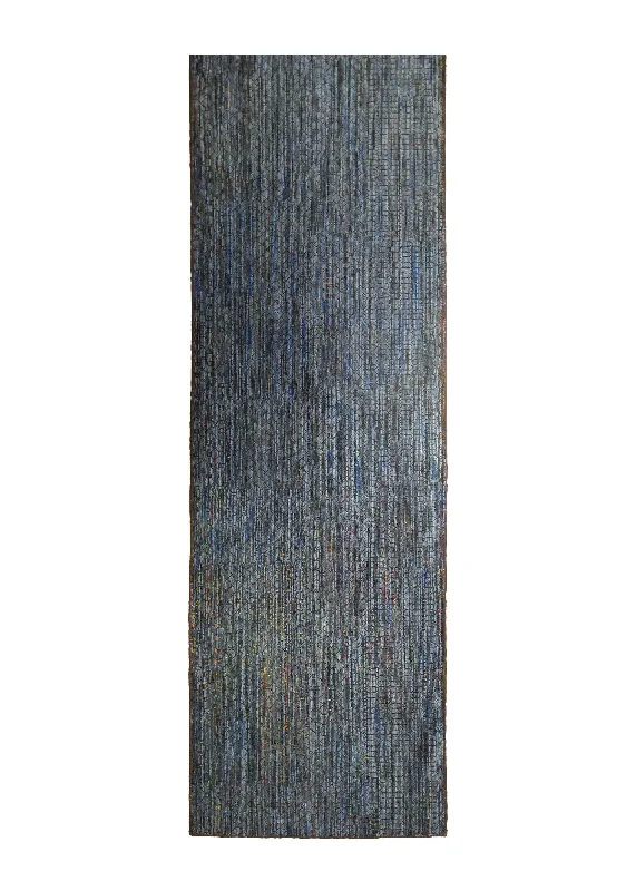 Oriental Rug Indian Handmade Runner Modern 3'6"x12'6" (4x13) Blue Stripes Design #A35258