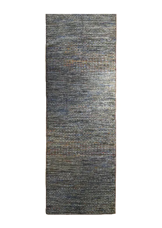 Oriental Rug Indian Handmade Runner Modern Vintage 4'0"x12'8" (4x13) Blue Stripes Design #A35259