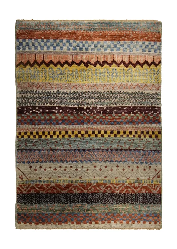 Oriental Rug Pakistani Handmade Area Transitional 3'11"x5'7" (4x6) Multi-color Stripes Design #A35273