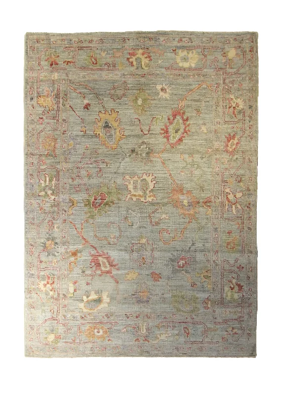 Oriental Rug Pakistani Handmade Area Transitional 5'0"x7'0" (5x7) Green Floral Oushak Design #A35231