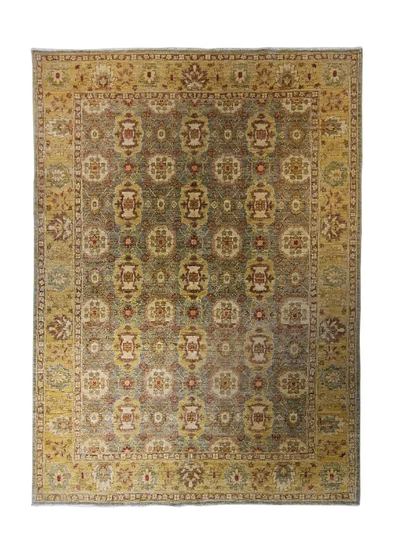 Oriental Rug Pakistani Handmade Area Transitional 6'1"x8'0" (6x8) Yellow/Gold Gray Antique Washed Geometric Oushak Design #A35365