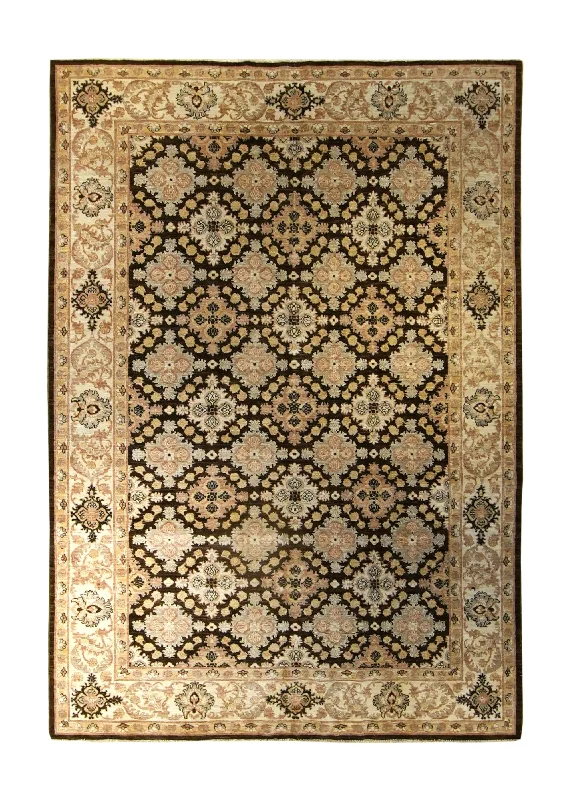 Oriental Rug Pakistani Handmade Area Transitional 6'0"x8'6" (6x9) Black Whites/Beige Antique Washed Floral Oushak Design #A35372