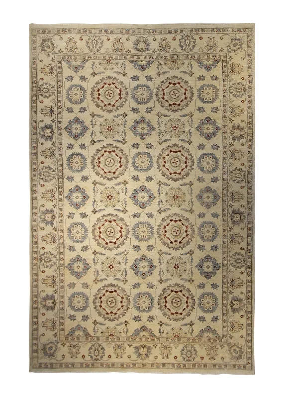 Oriental Rug Pakistani Handmade Area Transitional 5'10"x8'11" (6x9) Whites/Beige Antique Washed Geometric Oushak Design #A35375