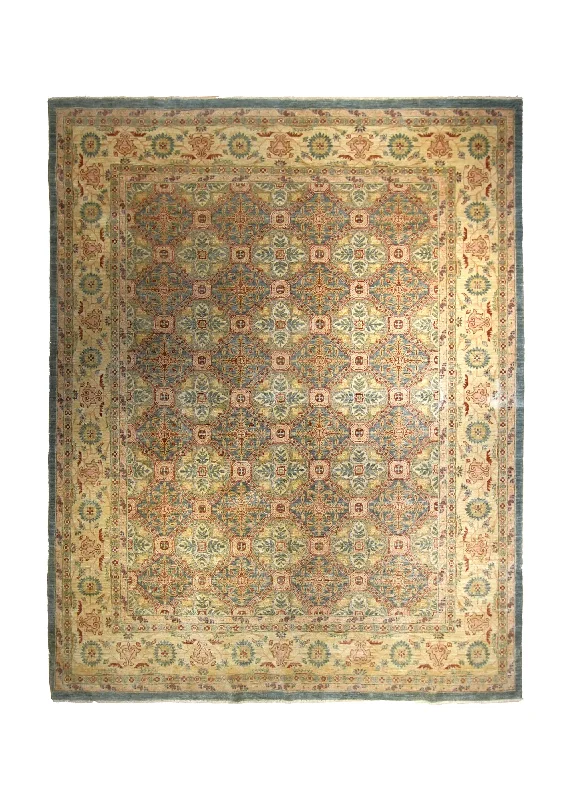 Oriental Rug Pakistani Handmade Area Transitional 8'0"x10'2" (8x10) Blue Green Antique Washed Floral Oushak Design #A35373