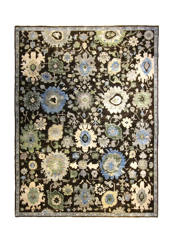 Oriental Rug Pakistani Handmade Area Transitional 8'10"x11'10" (9x12) Brown Blue Green Geometric Oushak Design #A35270