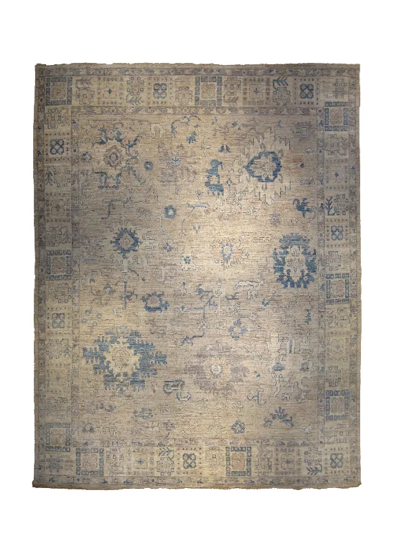 Oriental Rug Pakistani Handmade Area Transitional Neutral 11'10"x14'10" (12x15) Whites/Beige Blue Geometric Oushak Design #A35282