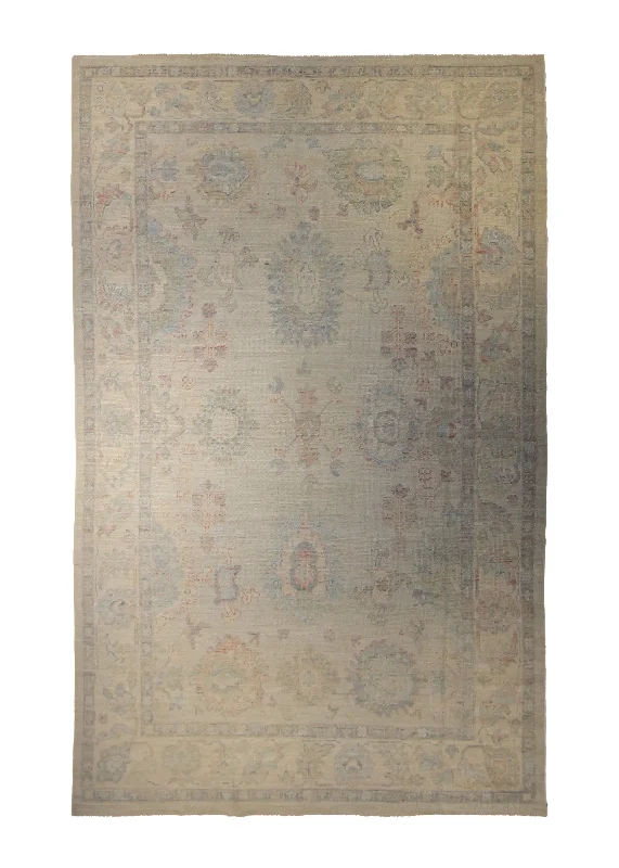 Oriental Rug Pakistani Handmade Area Transitional Neutral 6'0"x9'8" (6x10) Whites/Beige Blue Floral Oushak Design #A35232