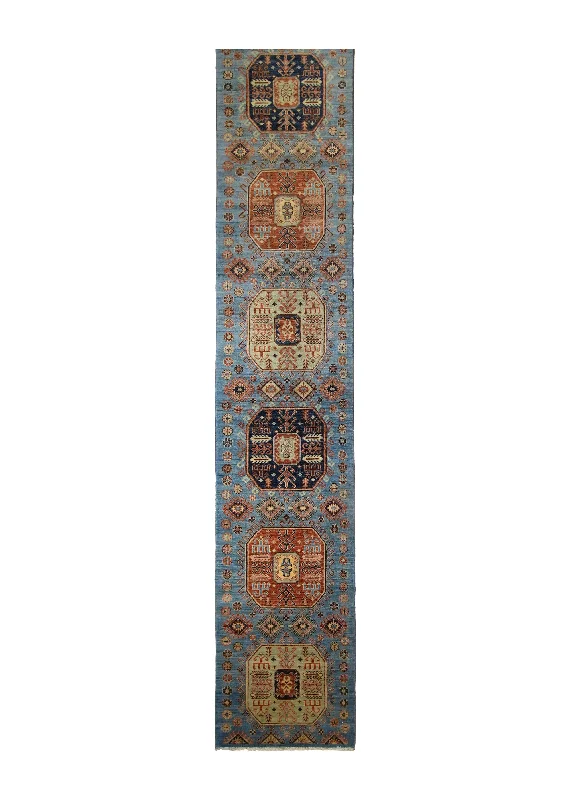 Oriental Rug Pakistani Handmade Area Transitional Tribal 2'6"x19'9" (3x20) Orange Blue Geometric Mamluk Design #A35246