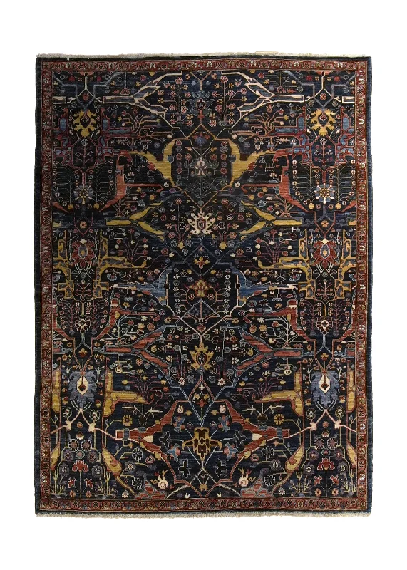 Oriental Rug Pakistani Handmade Area Transitional Tribal 5'1"x6'10" (5x7) Blue Yellow/Gold Geometric Heriz Design #A35281