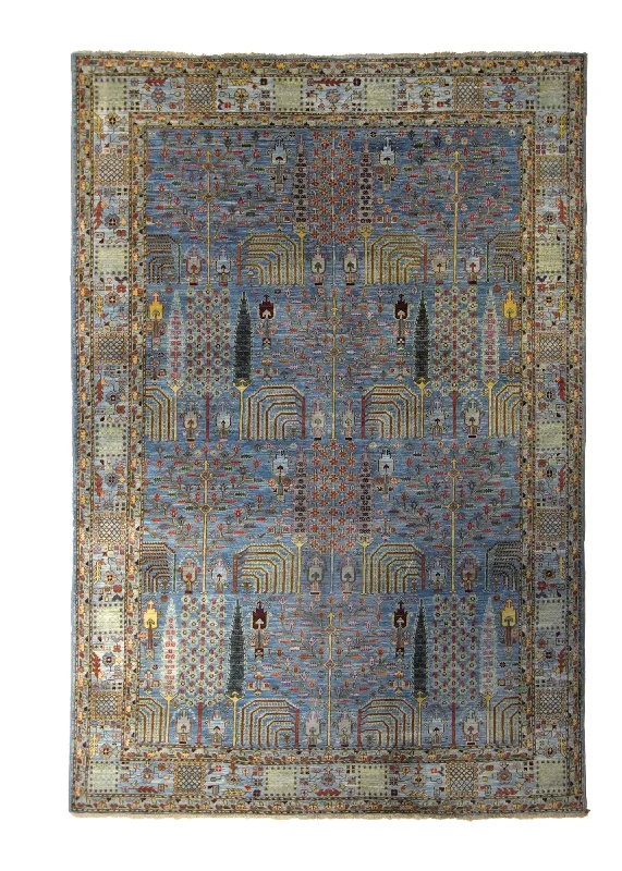 Oriental Rug Pakistani Handmade Area Transitional Tribal 5'11"x8'11" (6x9) Blue Tree of Life Bakhshayesh Design #A35279