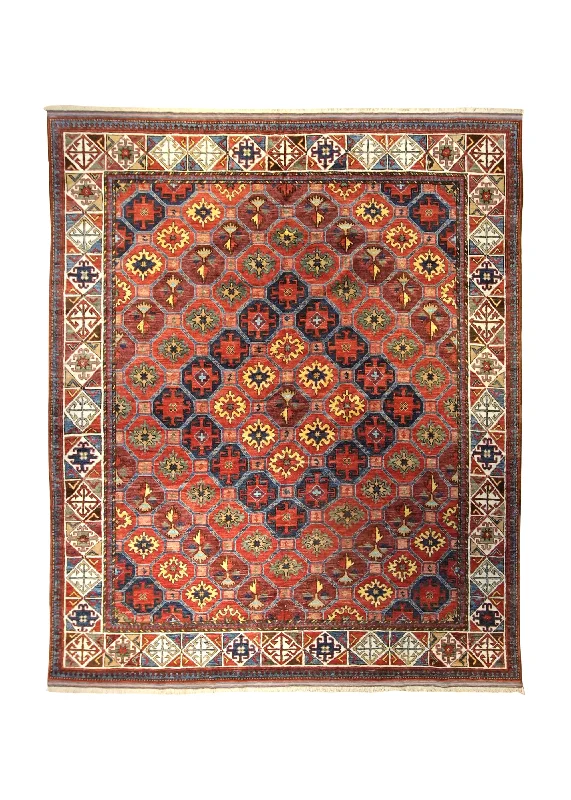 Oriental Rug Pakistani Handmade Area Transitional Tribal 8'0"x9'9" (8x10) Red Geometric Baloch Design #A35369