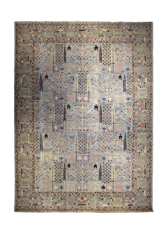 Oriental Rug Pakistani Handmade Area Transitional Tribal 8'8"x11'9" (9x12) Blue Green Tree of Life Bakhshayesh Design #A35280