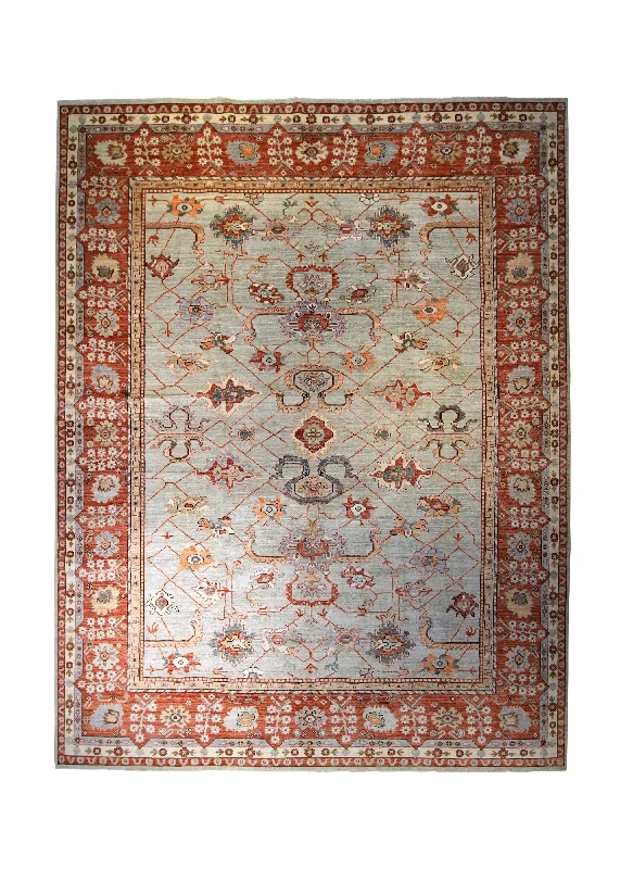 Oriental Rug Pakistani Handmade Area Transitional Tribal 9'0"x12'0" (9x12) Blue Red Geometric Design #A35234