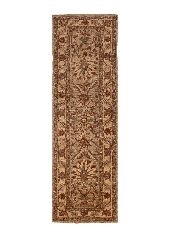 Oriental Rug Pakistani Handmade Runner Transitional 2'3"x7'2" (2x7) Whites/Beige Gray Floral Oushak Design #23276